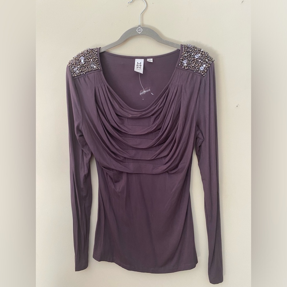 Marc Bouwer Dusty Purple Ruched Top with Embellishments M. NWOT